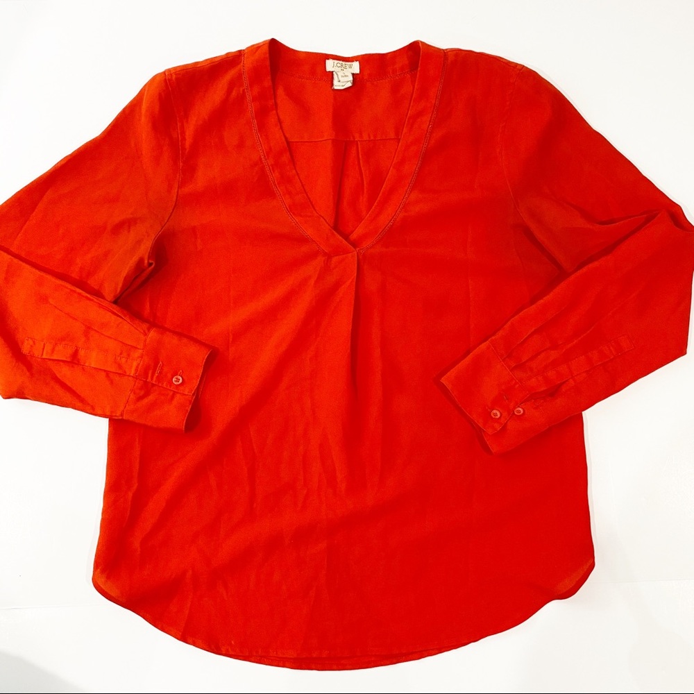 J. Crew Red V Neck Blouse Long sleeve Size Small P